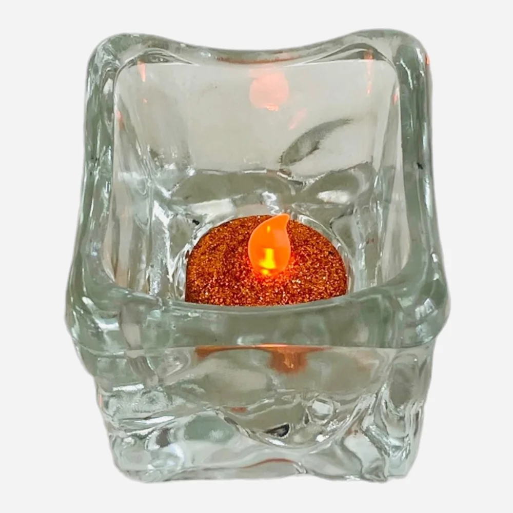 Vintage Clear Molded Glass Candle Holder Tea Light Votive Lantern 3.5 Home Decor
